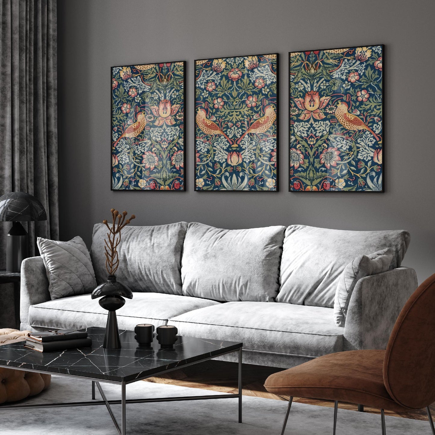 Set of Three Strawberry Thief Prints - William Morris Tapestry Triptych - 3 Paintings Photo Poster Wall Art