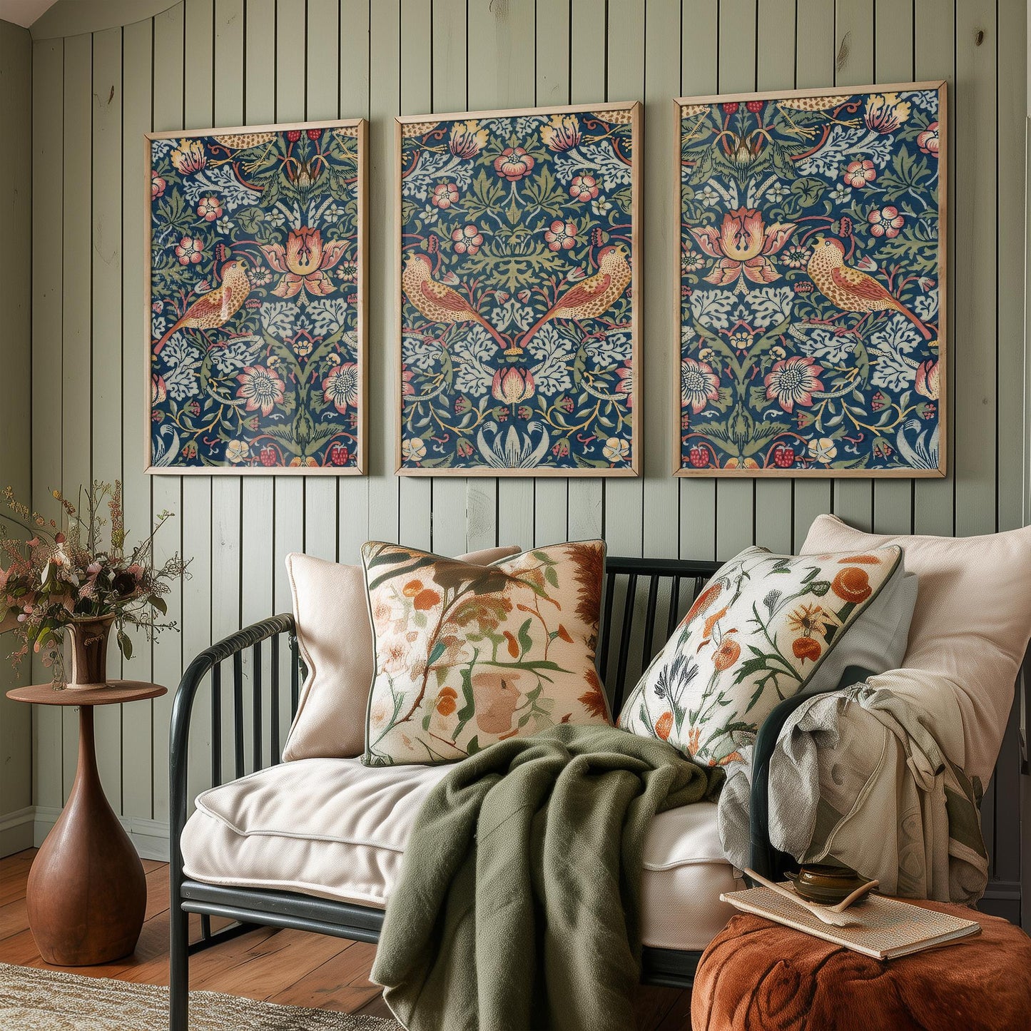 Set of Three Strawberry Thief Prints - William Morris Tapestry Triptych - 3 Paintings Photo Poster Wall Art