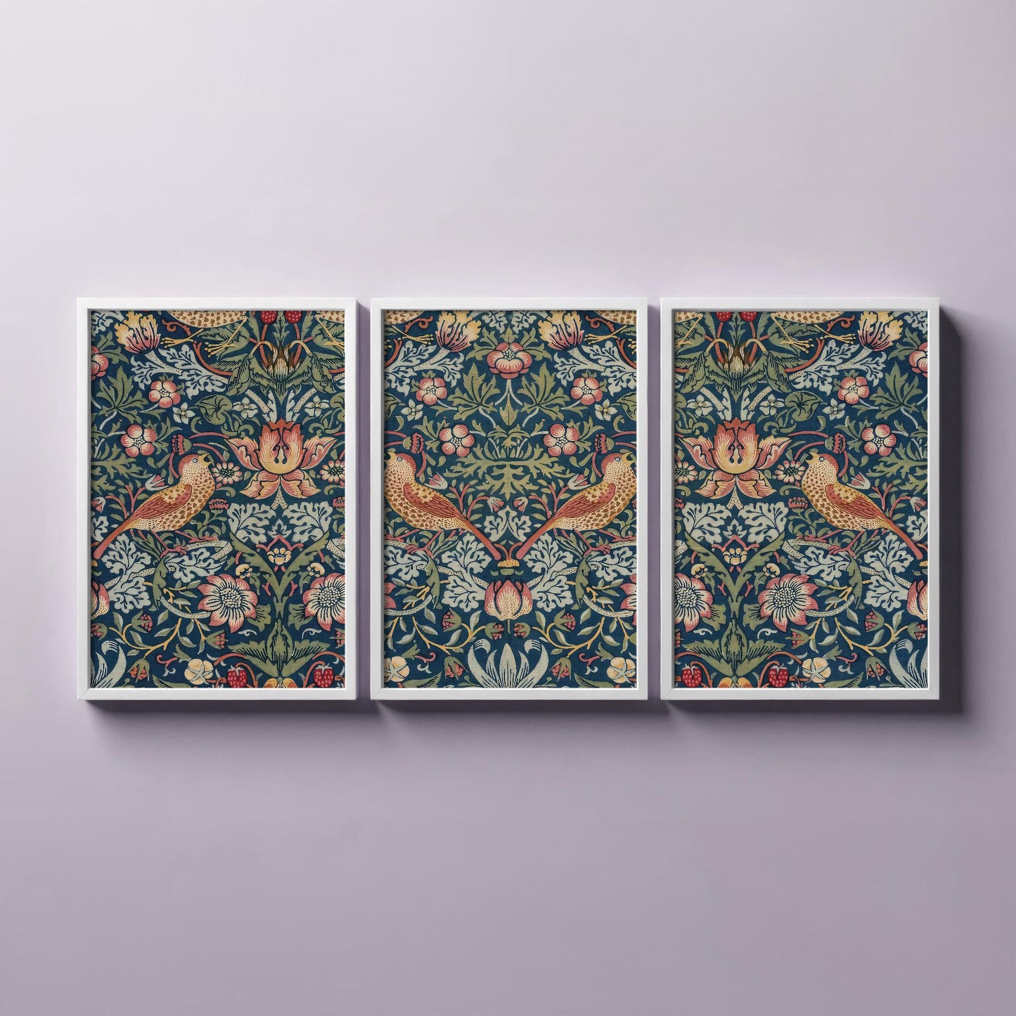 Set of Three Strawberry Thief Prints - William Morris Tapestry Triptych - 3 Paintings Photo Poster Wall Art