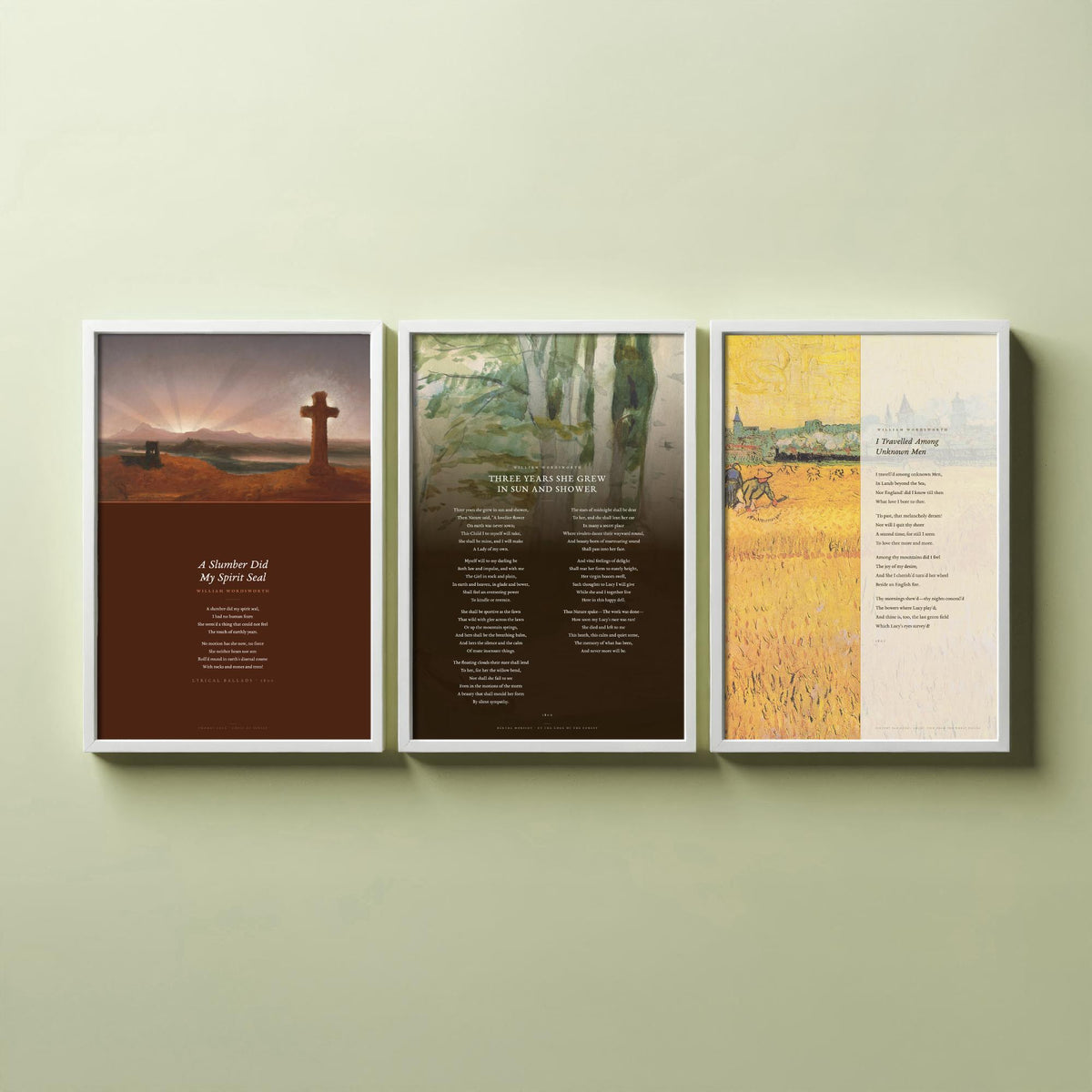 Wordsworth Lucy Poems Set of Three Art Prints - A Slumber Did My Spirit Seal, Three Years She Grew - Elegy over Paintings Poster Triptych V1