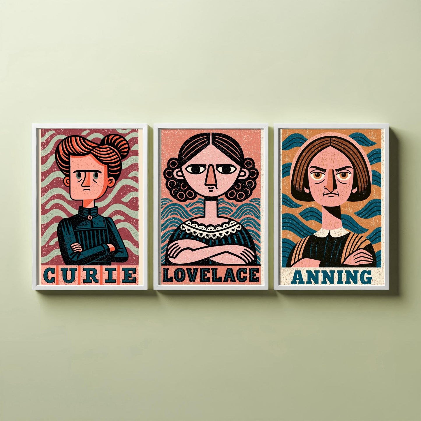 Women of Science Set of Three Art Prints - Marie Curie, Ada Lovelace, Mary Anning - Poster Wall Art Gift Illustration Decor