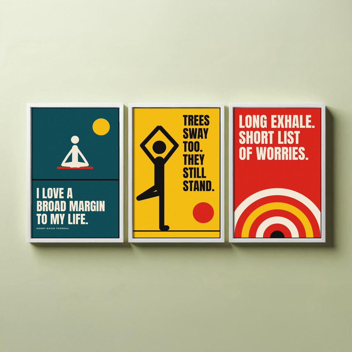 Yoga Quotes Set of Three Art Prints - 3 Bauhaus Meditation Posters - Minimalist Wellness Wall Art Illustration V1