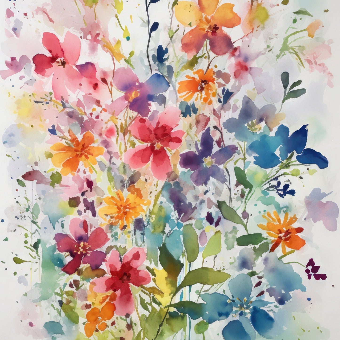 Set of Six Beautiful Floral Watercolour Prints - 6 Violet and Orange Fauna Paintings - Photo Poster Wall Art Gift Giclée Museum Botanical