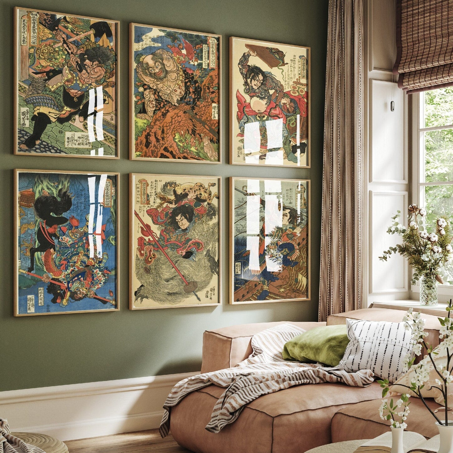 Set of Six Utagawa Kuniyoshi Prints - 6 Japanese Warrior Paintings - Photo Poster Wall Art Gift Giclée - Heroes of The Water Margin