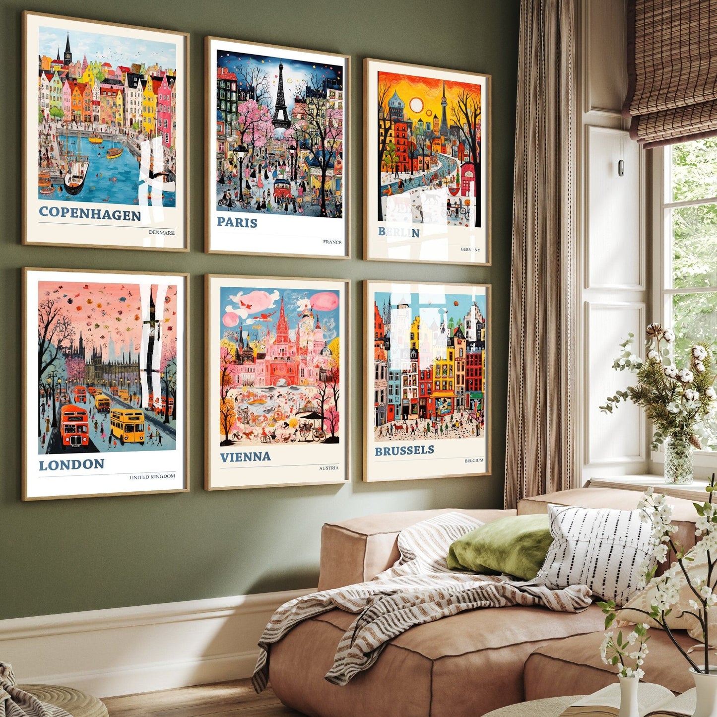 Set of Six European City Travel Posters - 6 Ludwig Modern Vibrant Art Prints - Photo Painting Wall Gift Giclée - Paris, Berlin, London