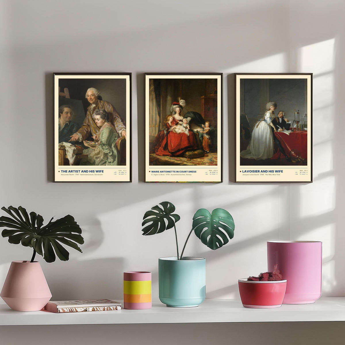 French Court Set of Three Art Prints - Marie Antoinette, Lavoisier - Vigee Le Brun David Roslin Gallery Posters - Rococo Paintings