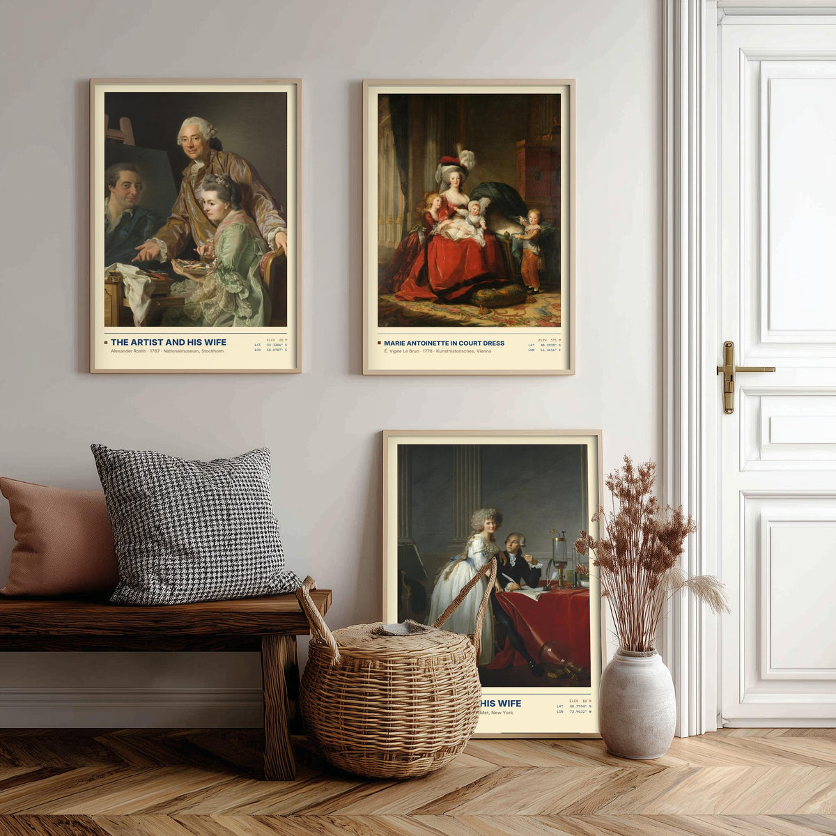 French Court Set of Three Art Prints - Marie Antoinette, Lavoisier - Vigee Le Brun David Roslin Gallery Posters - Rococo Paintings
