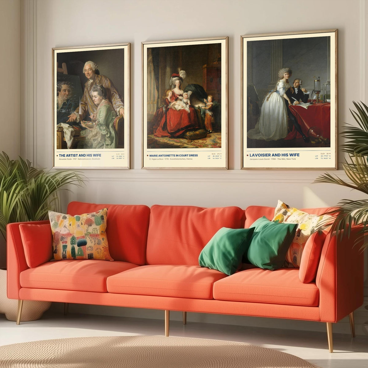 French Court Set of Three Art Prints - Marie Antoinette, Lavoisier - Vigee Le Brun David Roslin Gallery Posters - Rococo Paintings