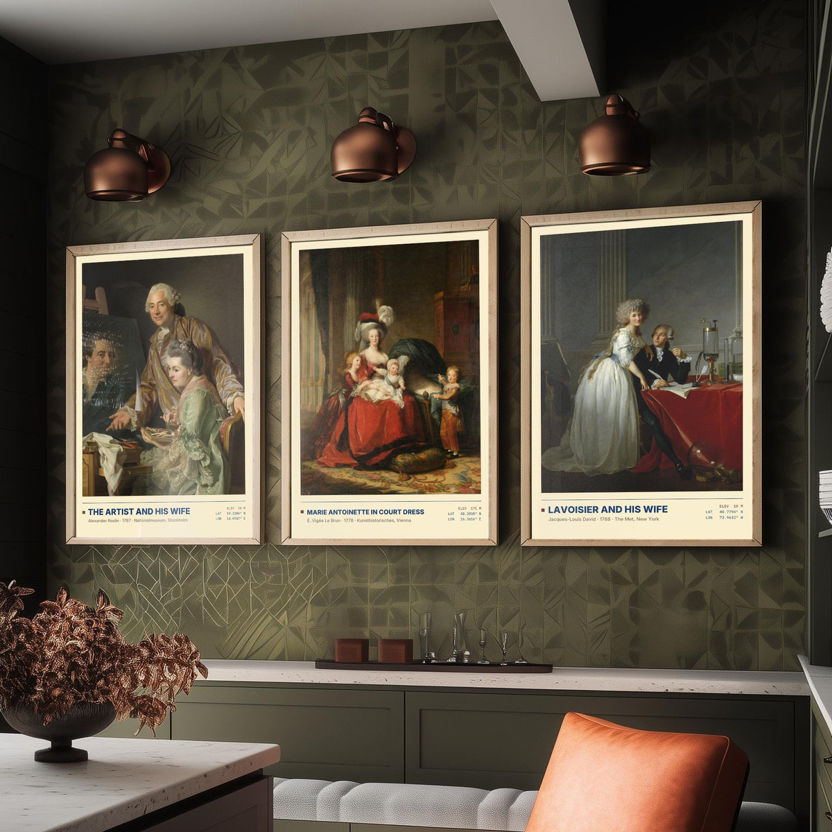 French Court Set of Three Art Prints - Marie Antoinette, Lavoisier - Vigee Le Brun David Roslin Gallery Posters - Rococo Paintings