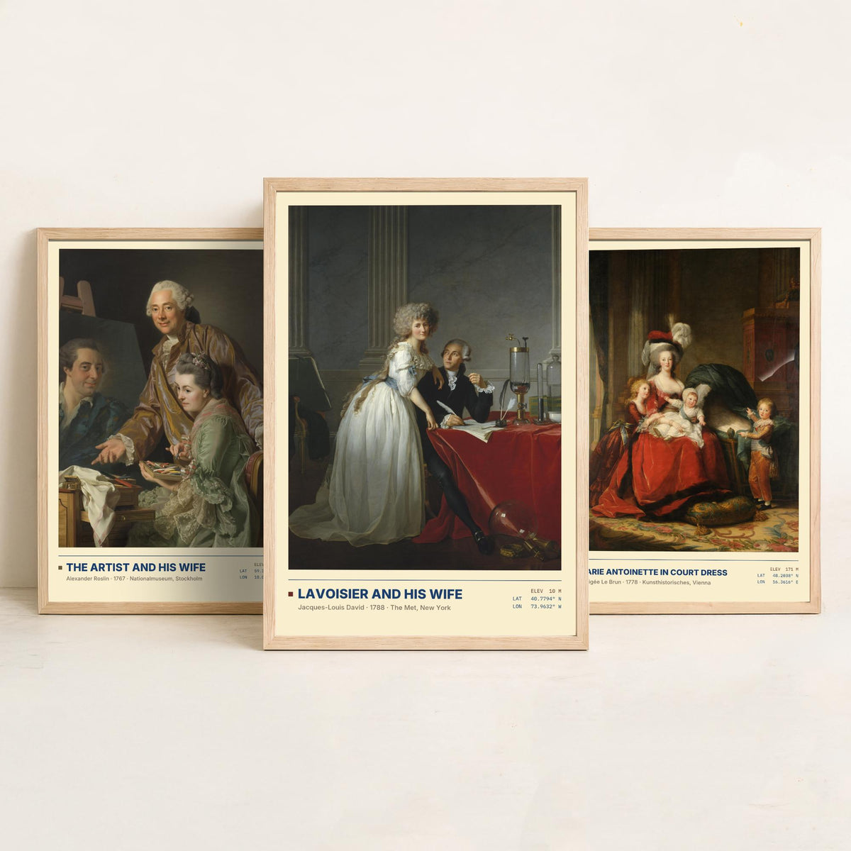 French Court Set of Three Art Prints - Marie Antoinette, Lavoisier - Vigee Le Brun David Roslin Gallery Posters - Rococo Paintings