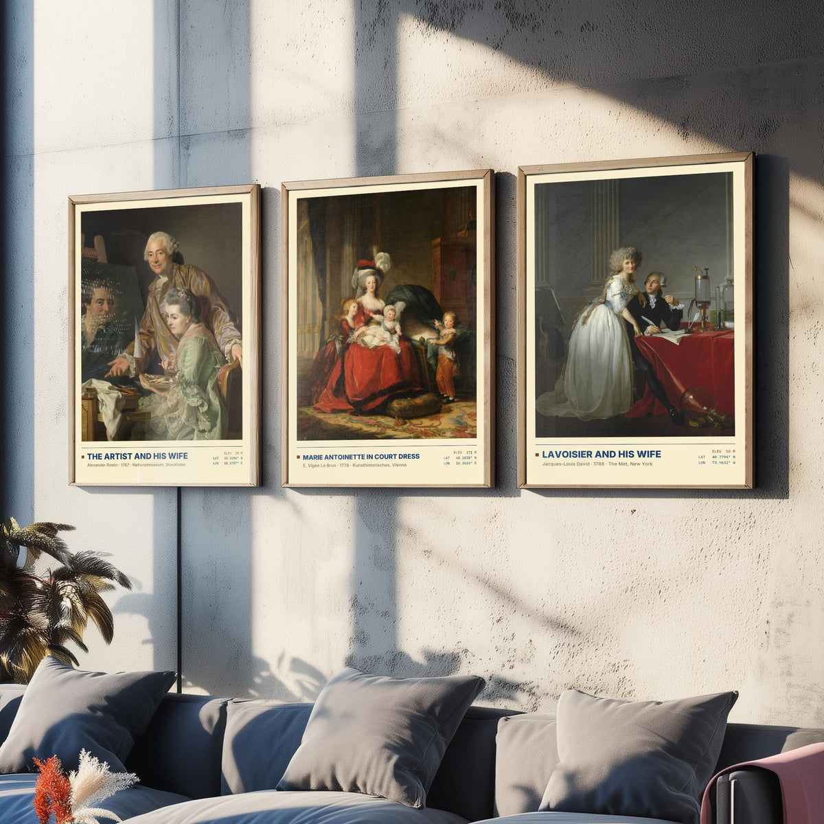 French Court Set of Three Art Prints - Marie Antoinette, Lavoisier - Vigee Le Brun David Roslin Gallery Posters - Rococo Paintings