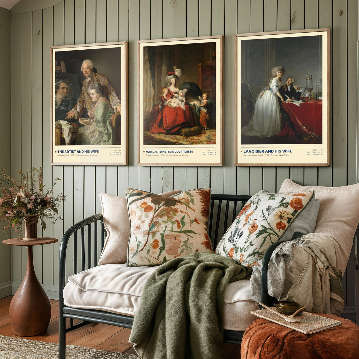 French Court Set of Three Art Prints - Marie Antoinette, Lavoisier - Vigee Le Brun David Roslin Gallery Posters - Rococo Paintings