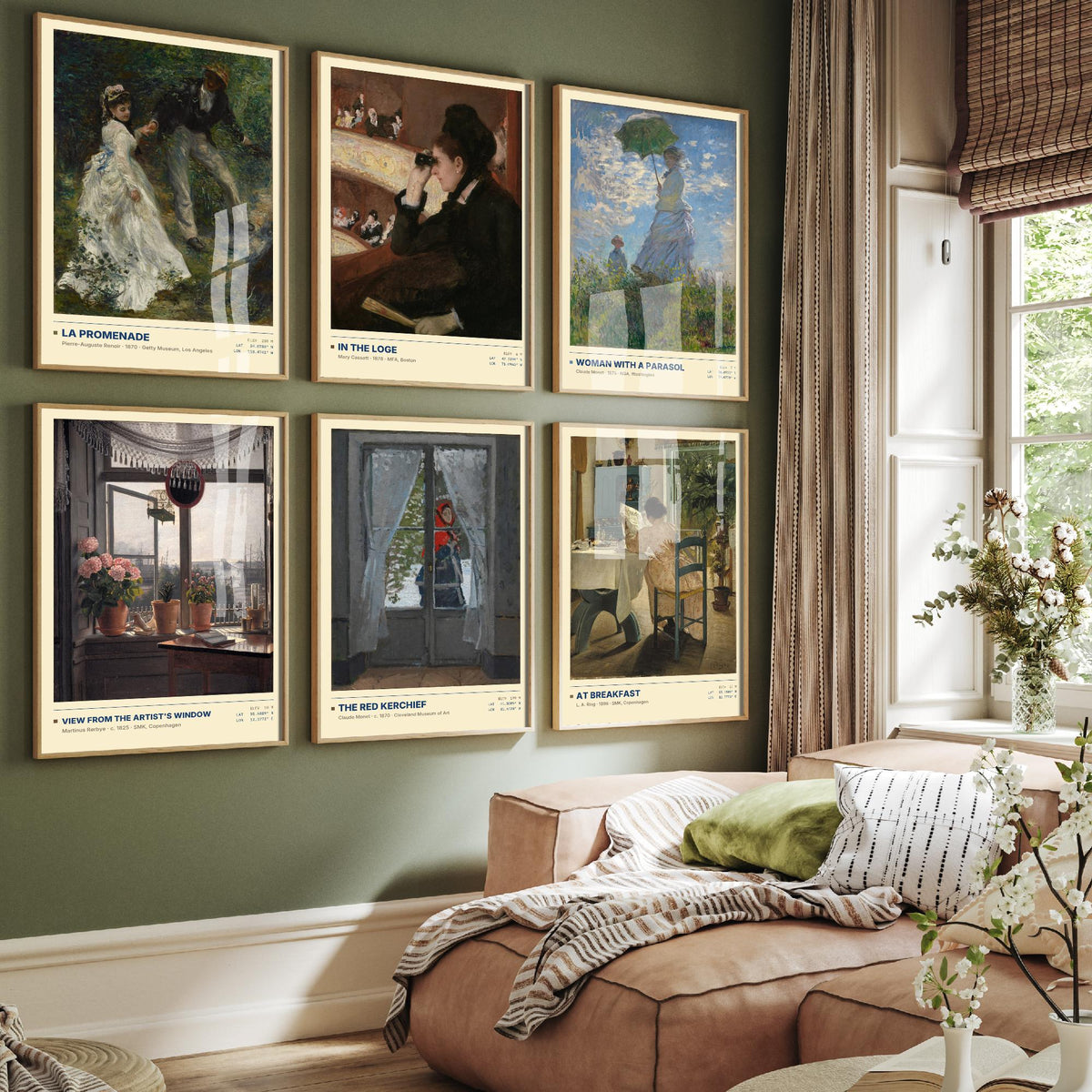 Set of Six Impressionist Paintings - 6 Everyday Life Art Prints - Renoir, Cassatt, Monet, Rorbye, Ring - La Promenade Poster Set