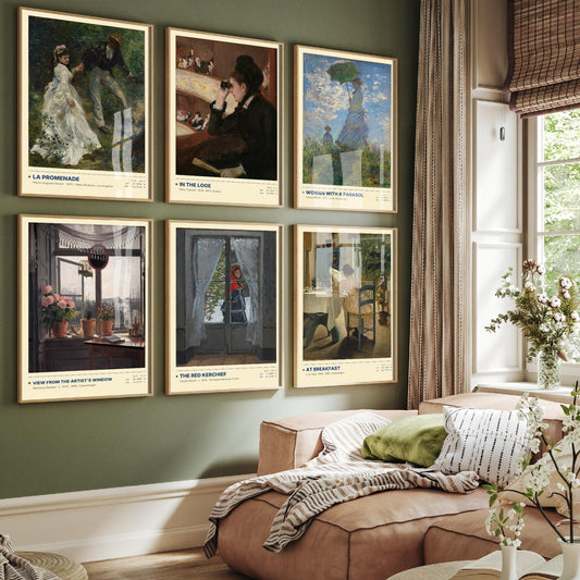 Set of Six Impressionist Paintings - 6 Everyday Life Art Prints - Renoir, Cassatt, Monet, Rorbye, Ring - La Promenade Poster Set