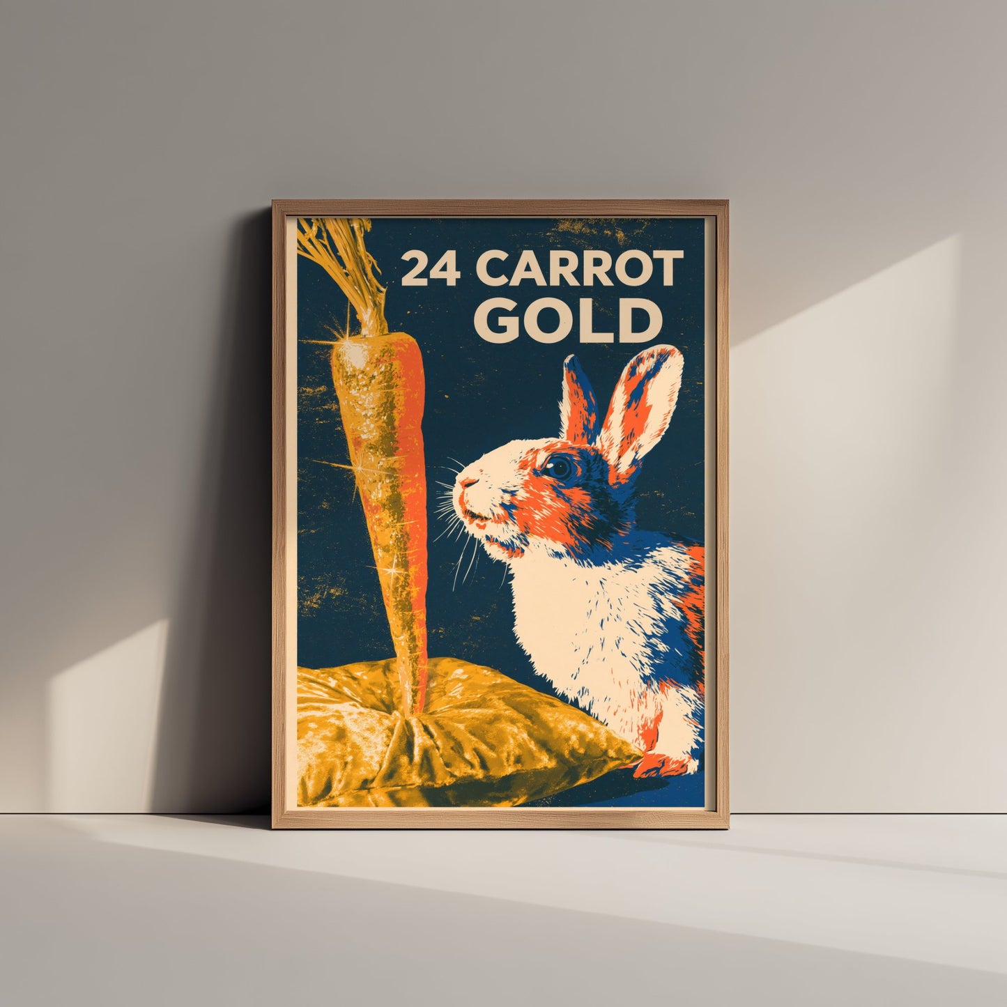 24 Carrot Gold Art Print - Funny Rabbit Kitchen Poster - Retro Carrot Pun Illustration