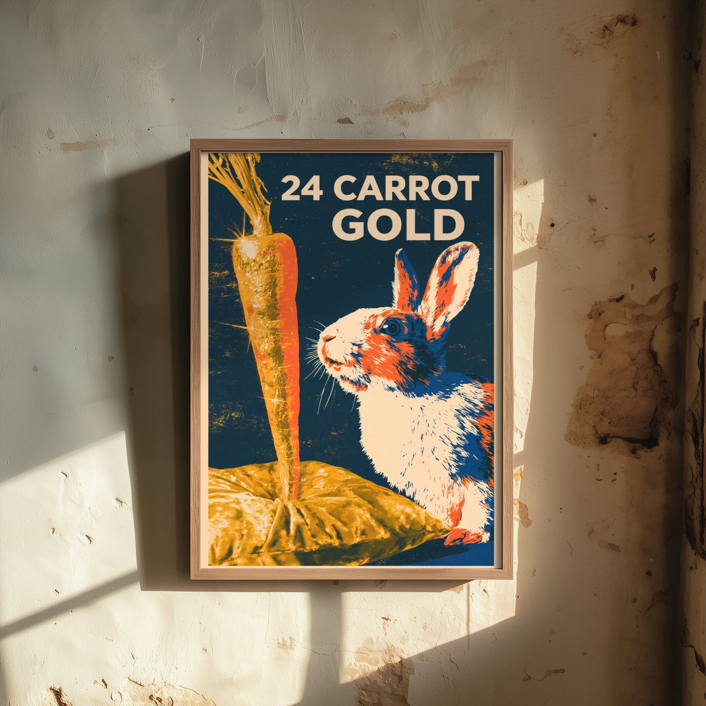 24 Carrot Gold Art Print - Funny Rabbit Kitchen Poster - Retro Carrot Pun Illustration