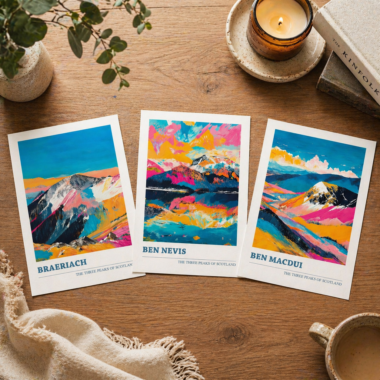 Set of Three Prints - Braeriach, Ben Nevis, Ben Macdui - The Mountains of Scotland