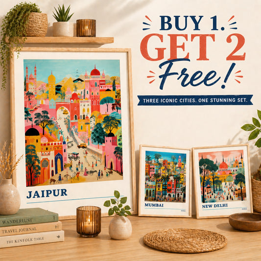 Set of Three Indian Travel Posters - Jaipur, Mumbai, New Delhi