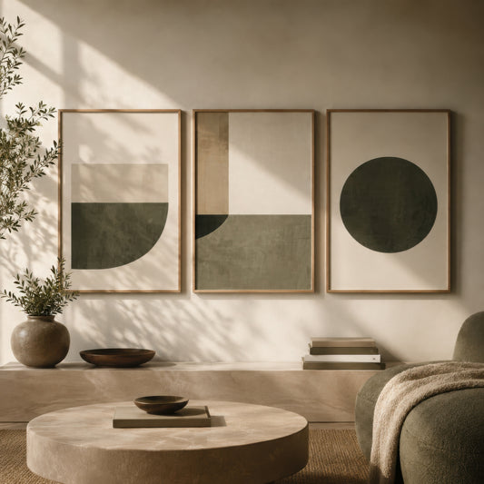 Abstract Geometry in Olive - Set of Three Art Prints - Circle Shape Posters - Muted Rustic Décor - Modern Art Paintings 3