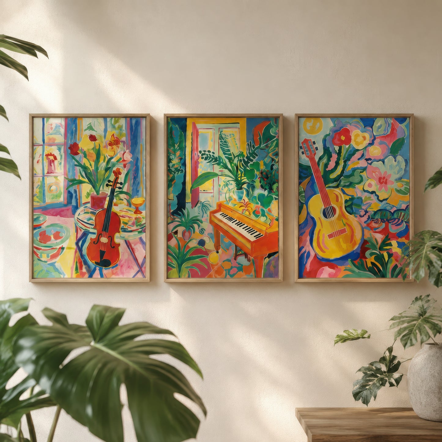 Music After Matisse - Set of Three Art Prints - 3 Travel Posters in Bold Bright Vivid Abstract Colours - Fauvism Painting Gift Photo
