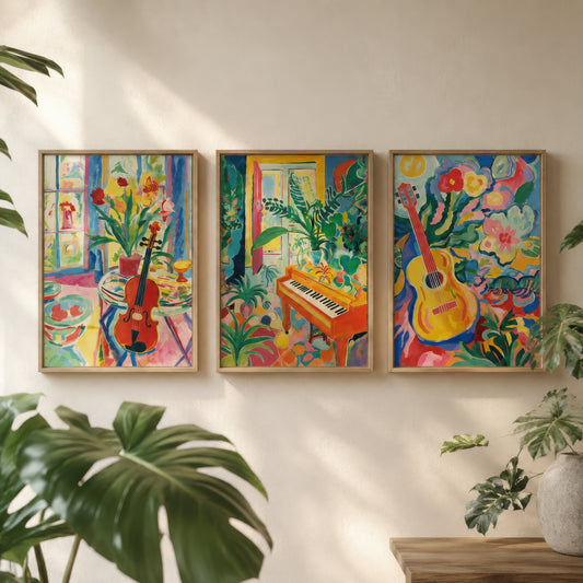 Music After Matisse - Set of Three Art Prints - 3 Travel Posters in Bold Bright Vivid Abstract Colours - Fauvism Painting Gift Photo
