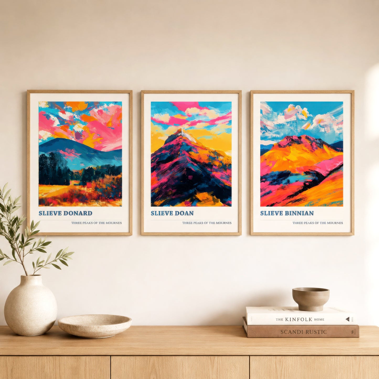 The Mournes - Set of Three Northern Ireland Mountain Peaks - Slieve Donard, Doan, Binnian - 3 Art Prints Painting Illustration Poster Visit