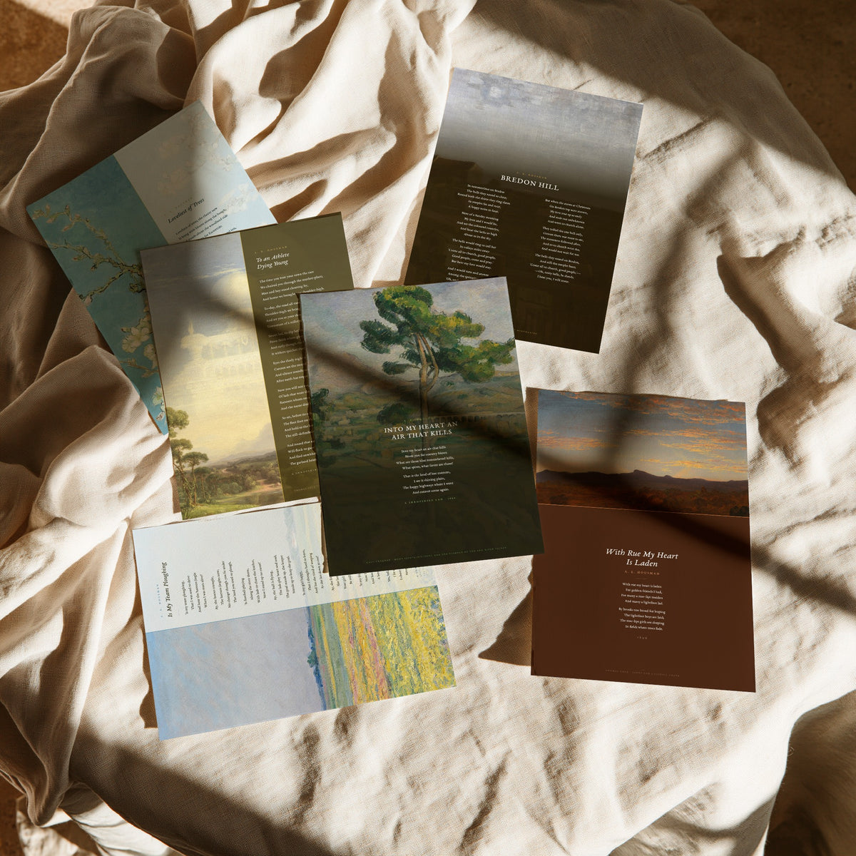 Set of Six A E Housman Poem Art Prints - Full Poems over Classic Paintings - Posters - Loveliest of Trees, Athlete Dying Young, Bredon Hill