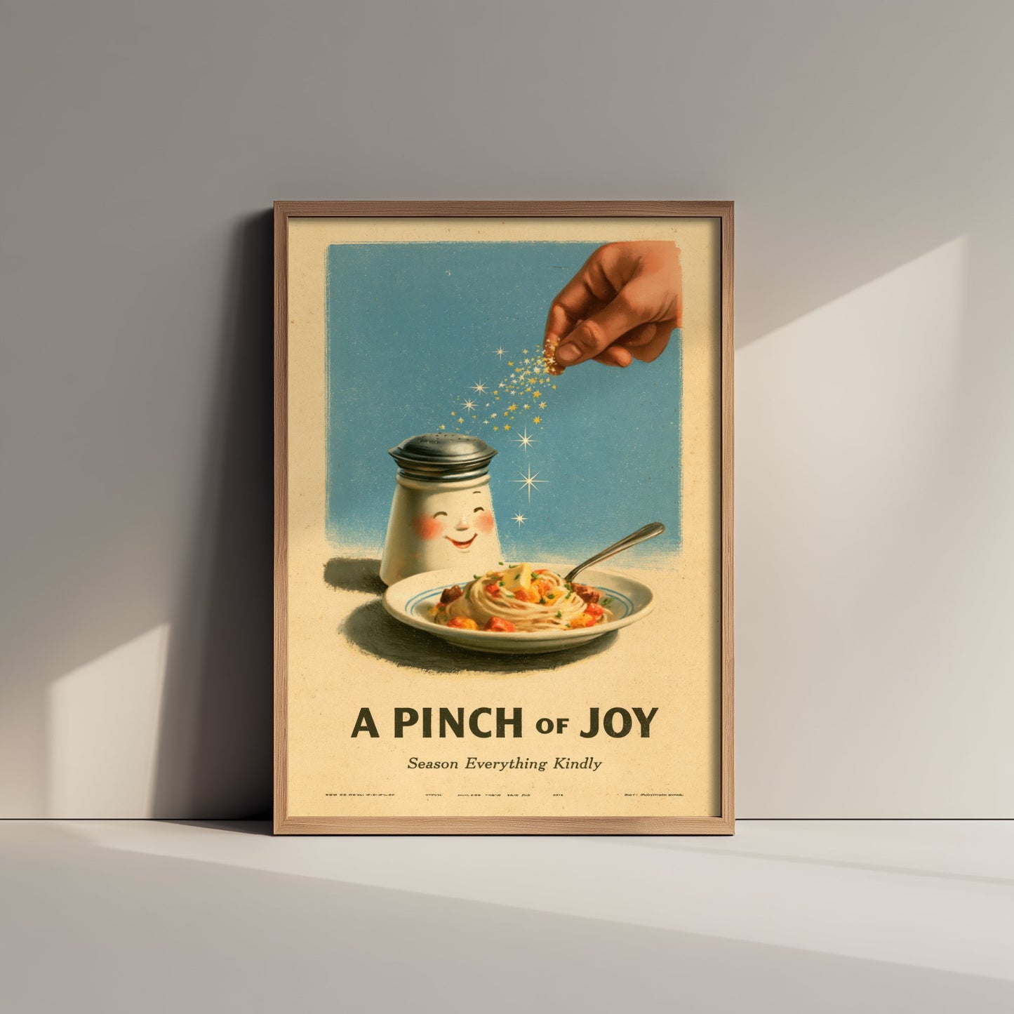 A Pinch of Joy Art Print - Smiling Salt Shaker Poster - Retro Kitchen Advert Illustration V1