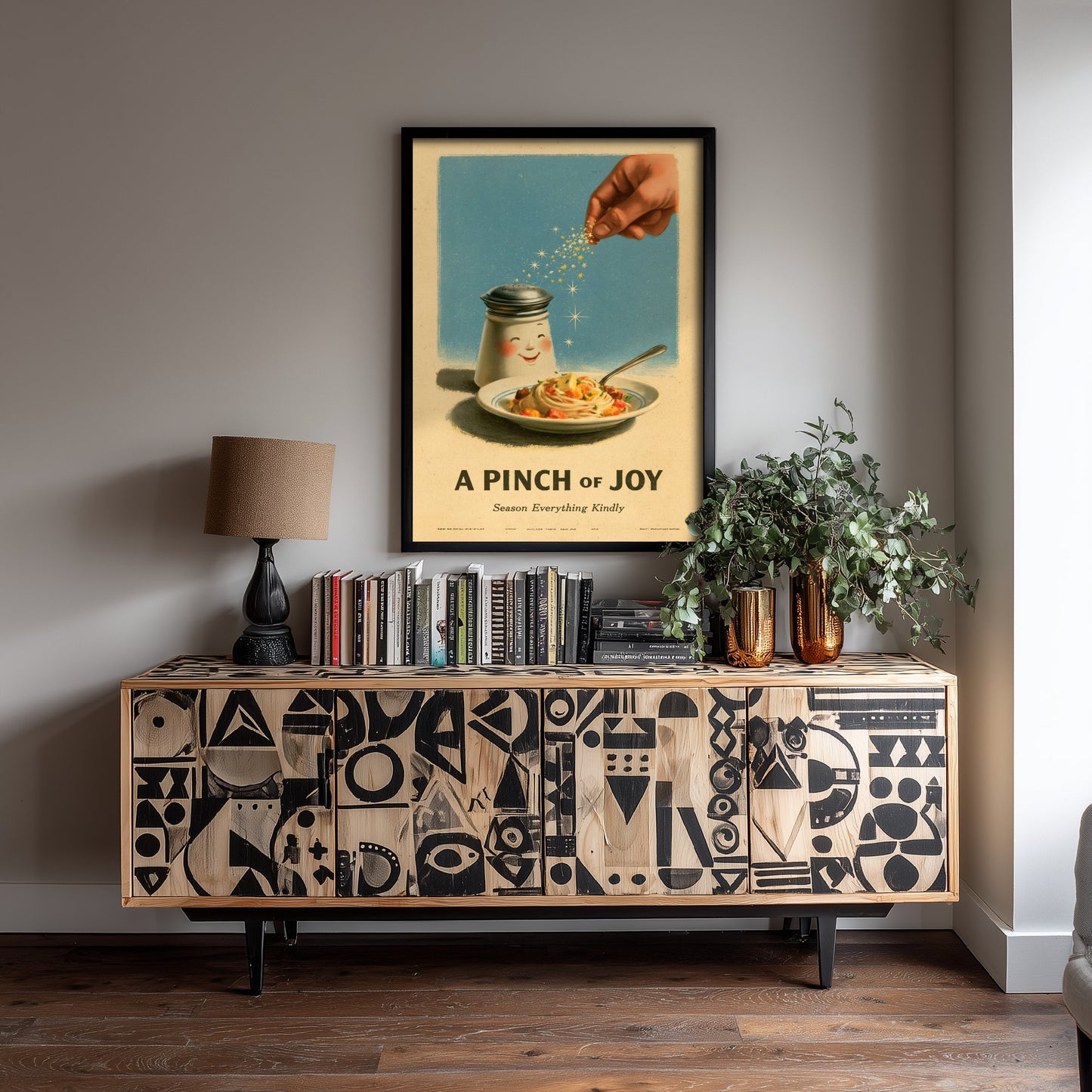 A Pinch of Joy Art Print - Smiling Salt Shaker Poster - Retro Kitchen Advert Illustration V1