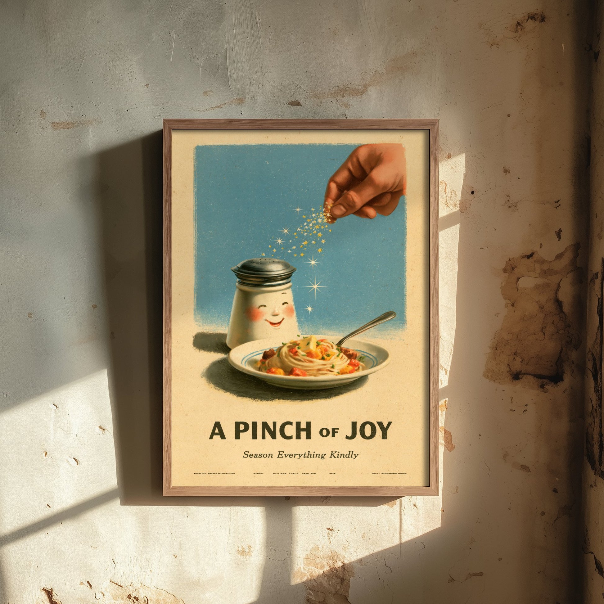 A Pinch of Joy Art Print - Smiling Salt Shaker Poster - Retro Kitchen Advert Illustration V1