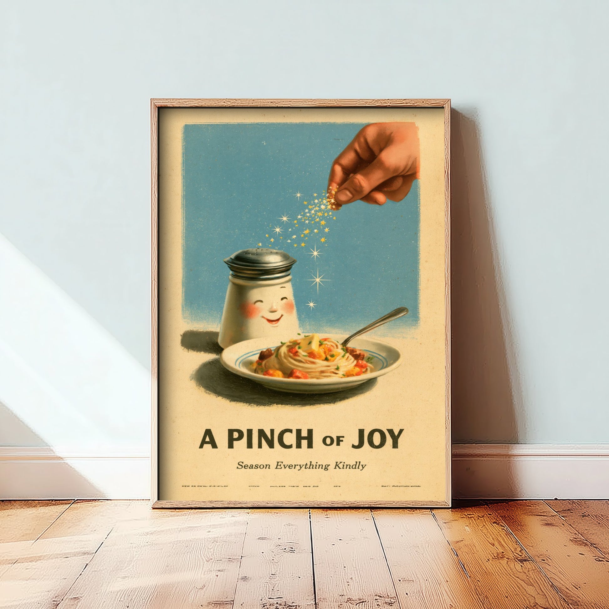 A Pinch of Joy Art Print - Smiling Salt Shaker Poster - Retro Kitchen Advert Illustration V1