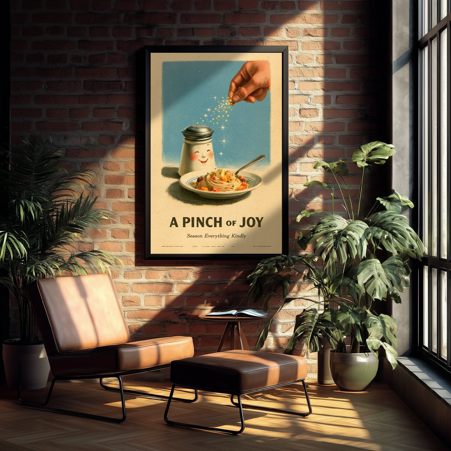 A Pinch of Joy Art Print - Smiling Salt Shaker Poster - Retro Kitchen Advert Illustration V1
