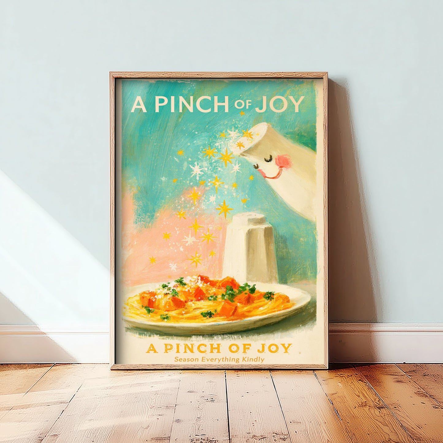 A Pinch of Joy Kitchen Poster - Salt Shaker Sprinkling Stars Painting Style Art Print V2