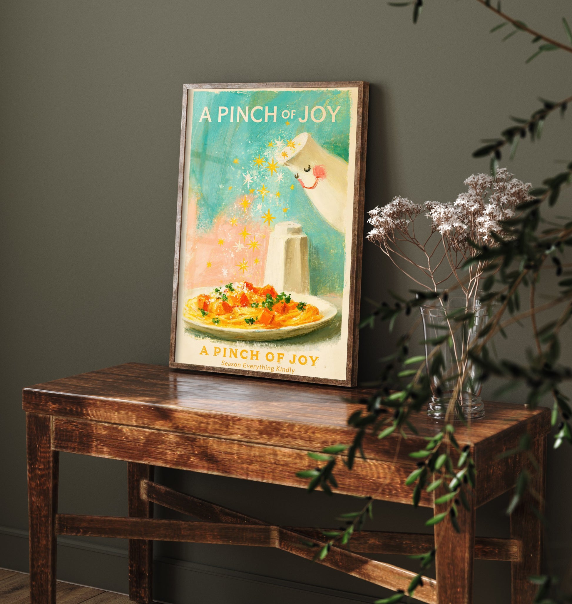 A Pinch of Joy Kitchen Poster - Salt Shaker Sprinkling Stars Painting Style Art Print V2
