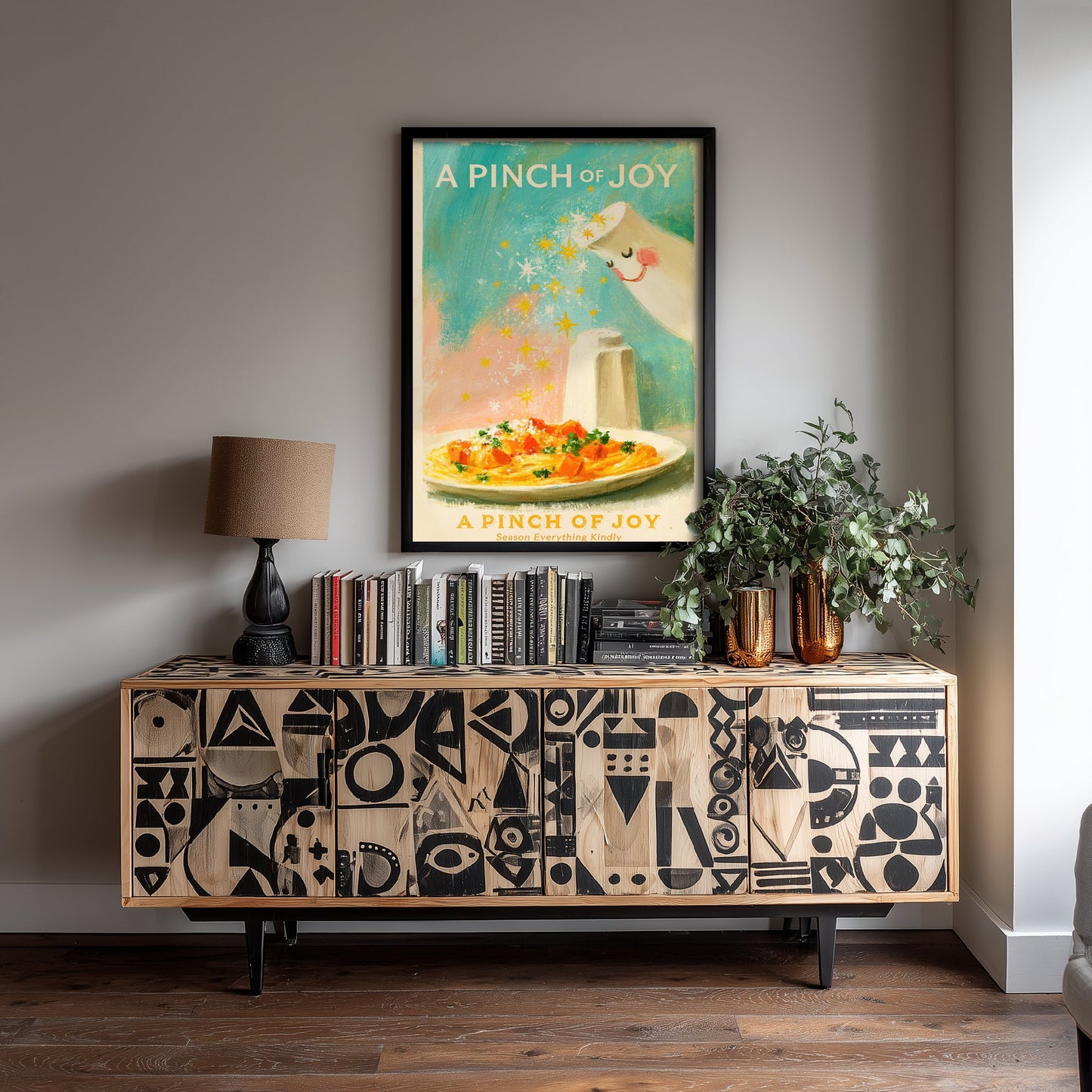 A Pinch of Joy Kitchen Poster - Salt Shaker Sprinkling Stars Painting Style Art Print V2