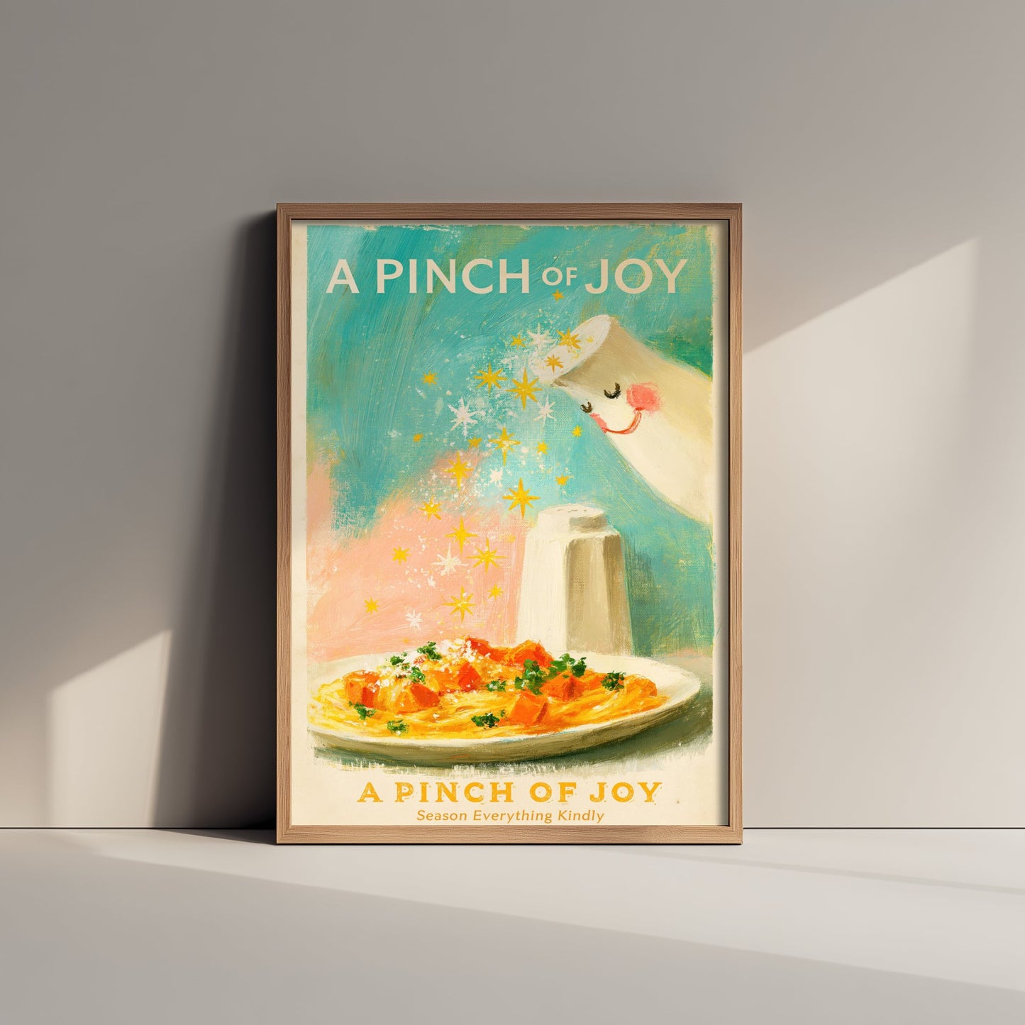 A Pinch of Joy Kitchen Poster - Salt Shaker Sprinkling Stars Painting Style Art Print V2