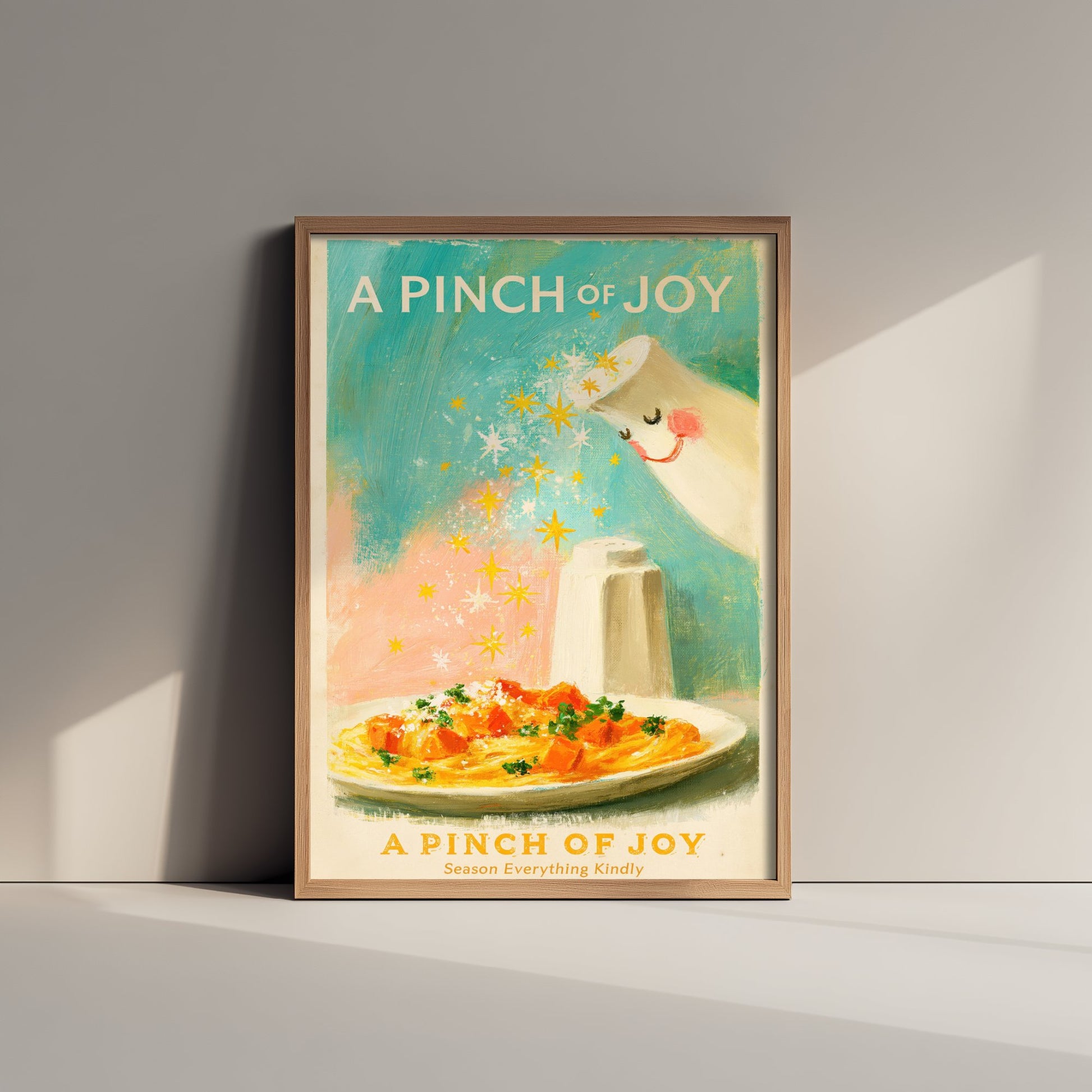 A Pinch of Joy Kitchen Poster - Salt Shaker Sprinkling Stars Painting Style Art Print V2