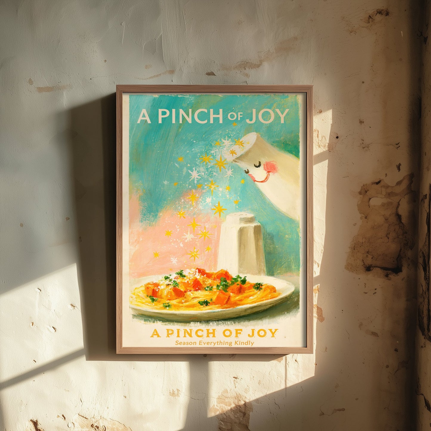 A Pinch of Joy Kitchen Poster - Salt Shaker Sprinkling Stars Painting Style Art Print V2