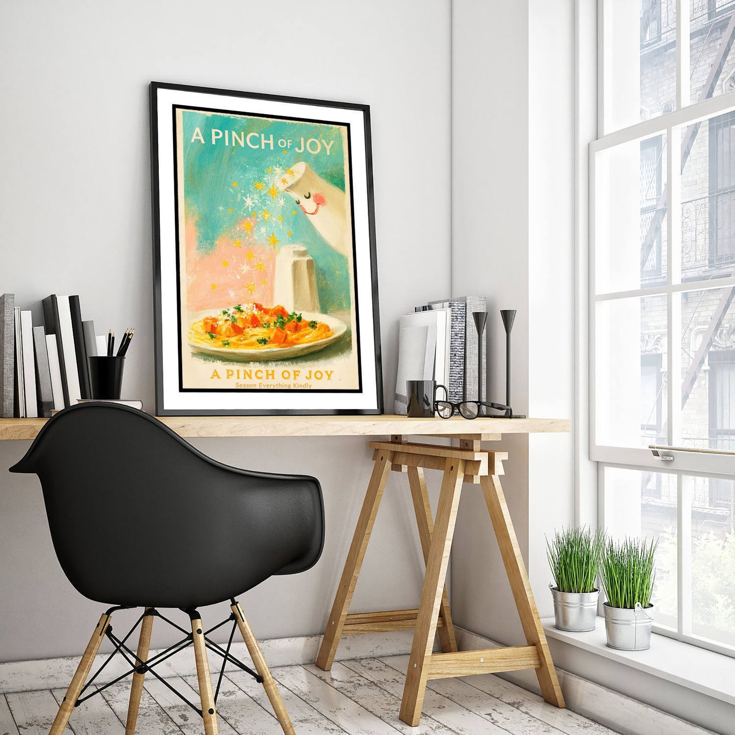 A Pinch of Joy Kitchen Poster - Salt Shaker Sprinkling Stars Painting Style Art Print V2