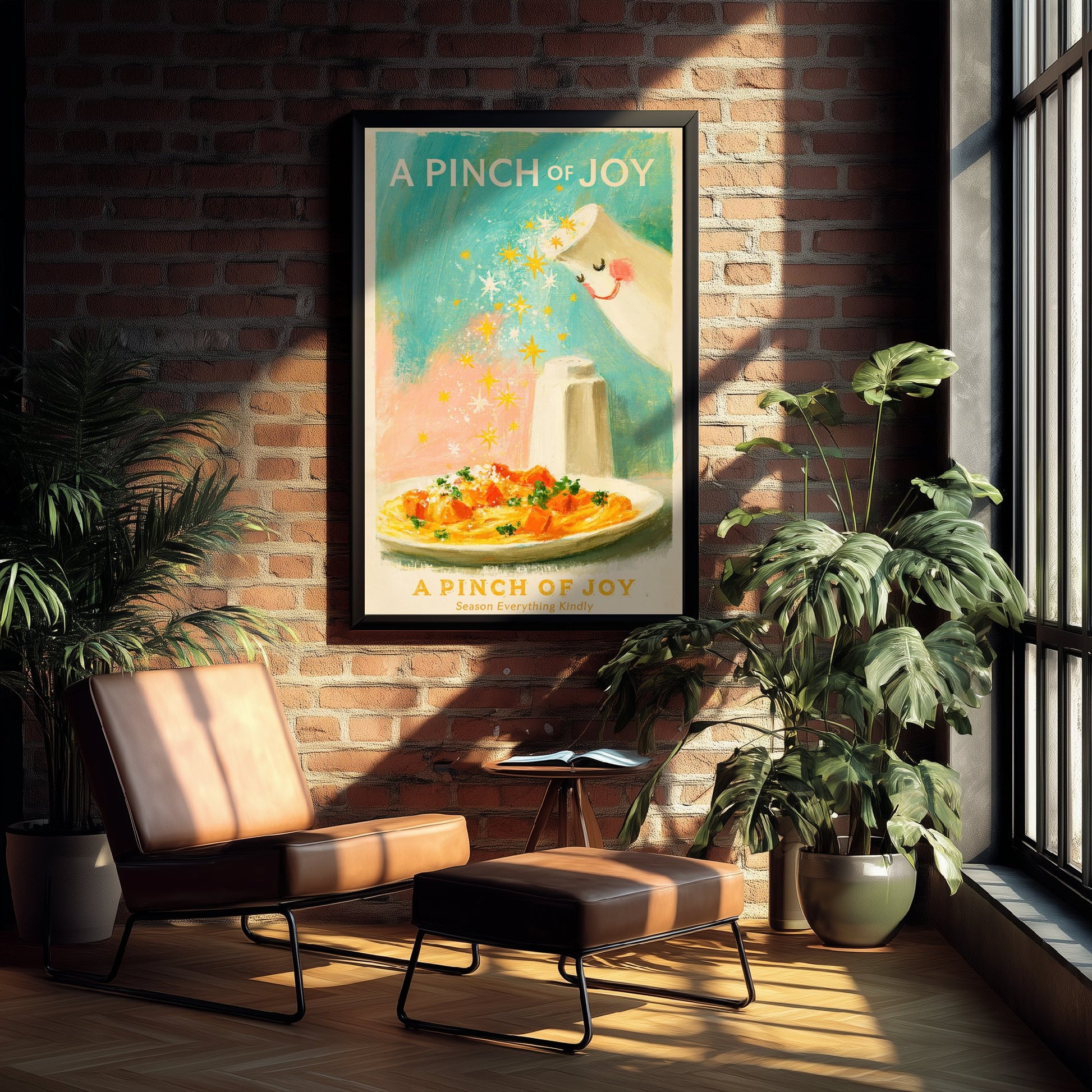 A Pinch of Joy Kitchen Poster - Salt Shaker Sprinkling Stars Painting Style Art Print V2