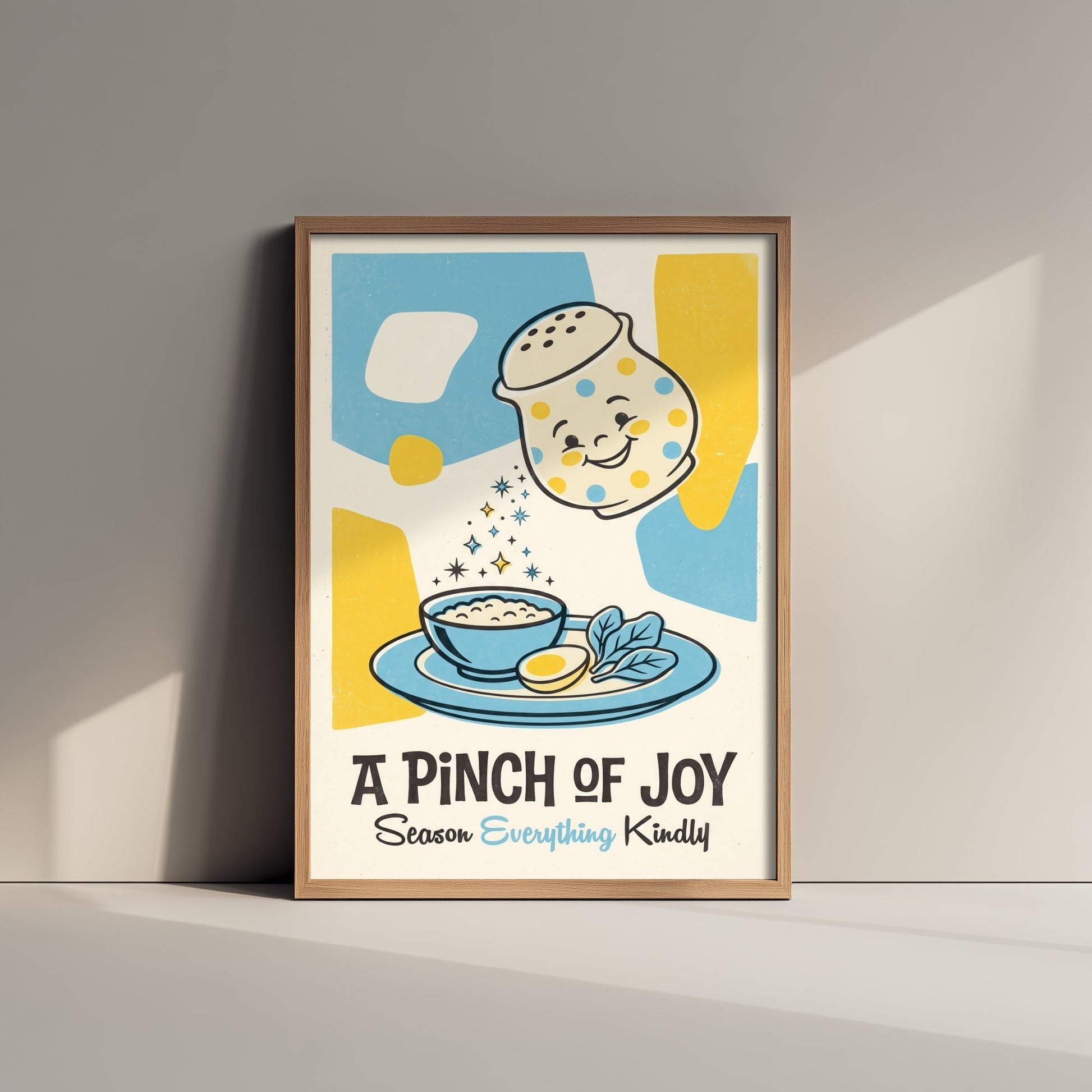 A Pinch of Joy Print - Polka Dot Salt Shaker Illustration - Mid Century Kitchen Art Poster V3