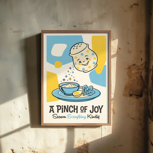 A Pinch of Joy Print - Polka Dot Salt Shaker Illustration - Mid Century Kitchen Art Poster V3