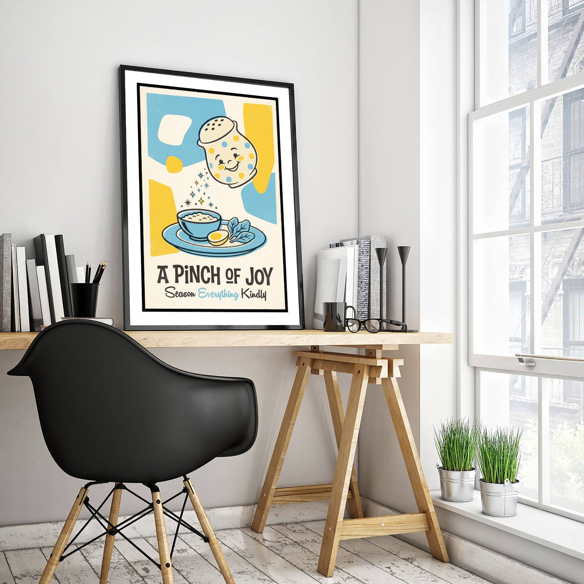 A Pinch of Joy Print - Polka Dot Salt Shaker Illustration - Mid Century Kitchen Art Poster V3