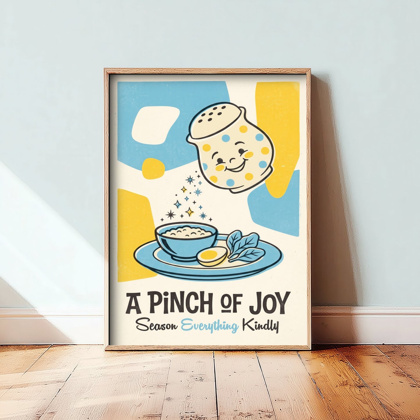 A Pinch of Joy Print - Polka Dot Salt Shaker Illustration - Mid Century Kitchen Art Poster V3