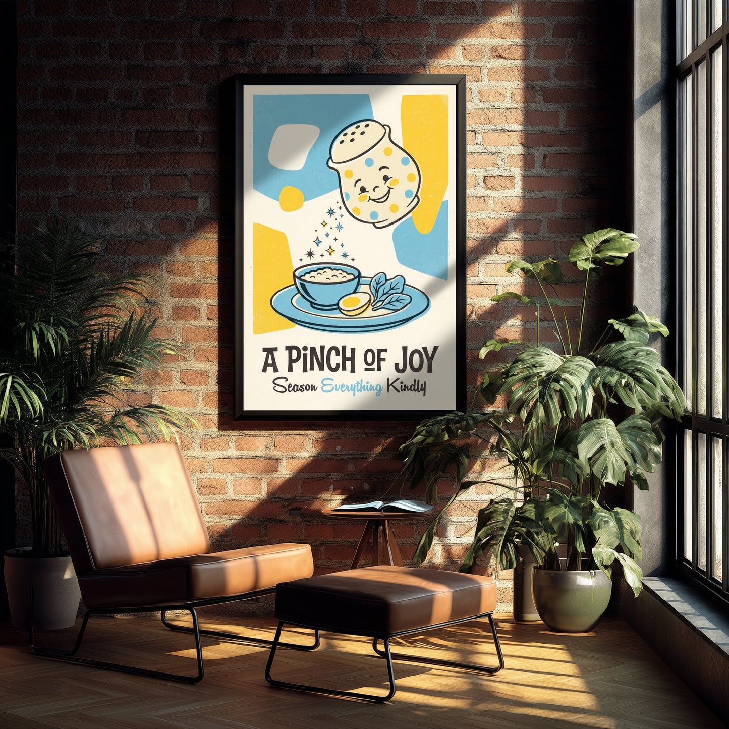 A Pinch of Joy Print - Polka Dot Salt Shaker Illustration - Mid Century Kitchen Art Poster V3