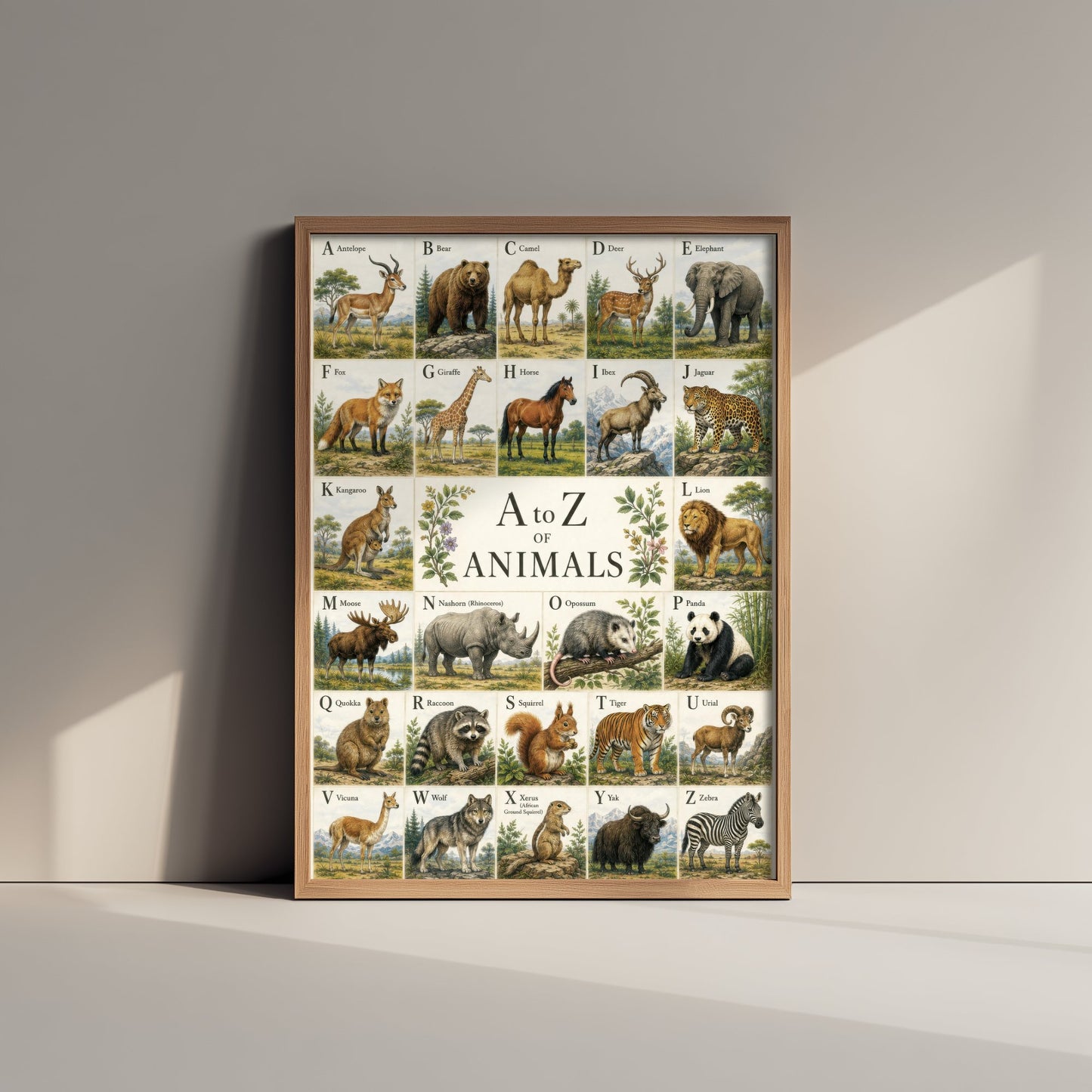 A to Z of Animals Art Print - Vintage Natural History Illustration - Alphabet Chart Poster 1/3