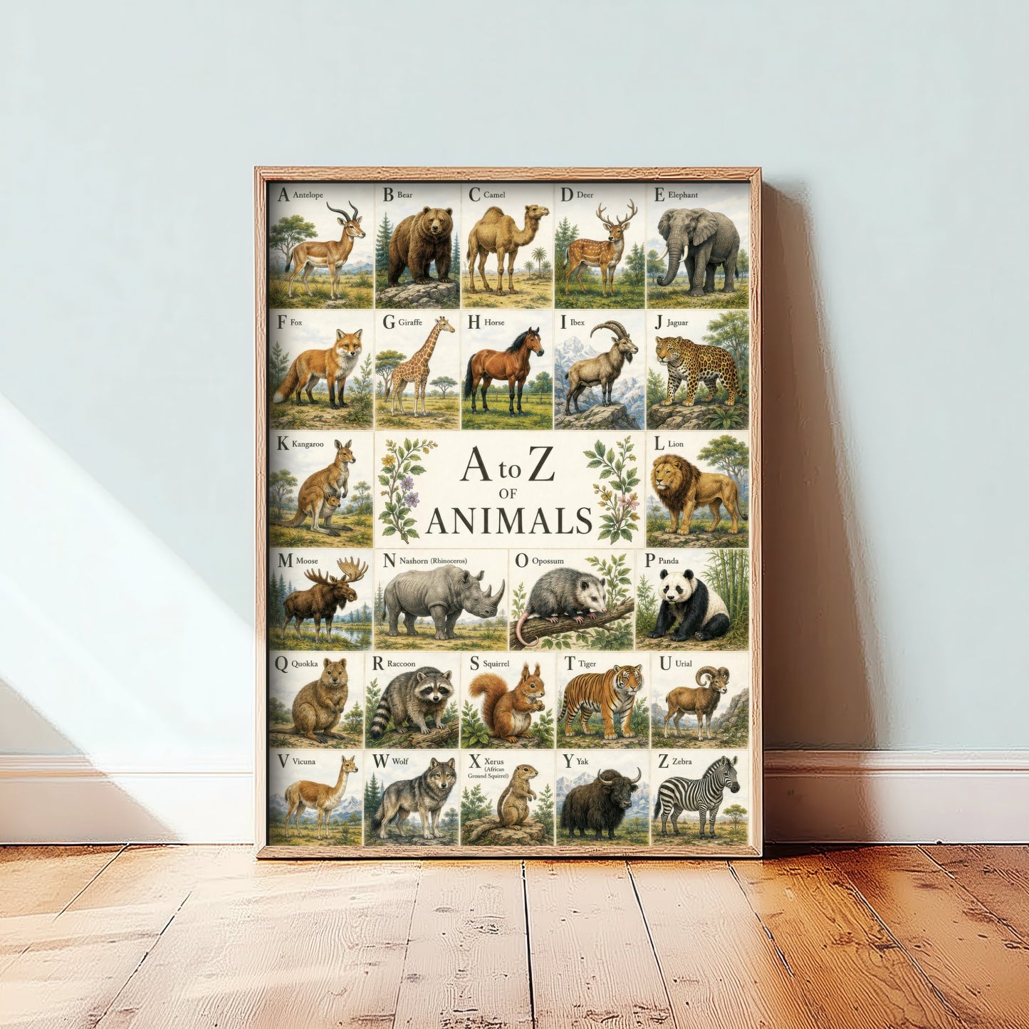 A to Z of Animals Art Print - Vintage Natural History Illustration - Alphabet Chart Poster 1/3