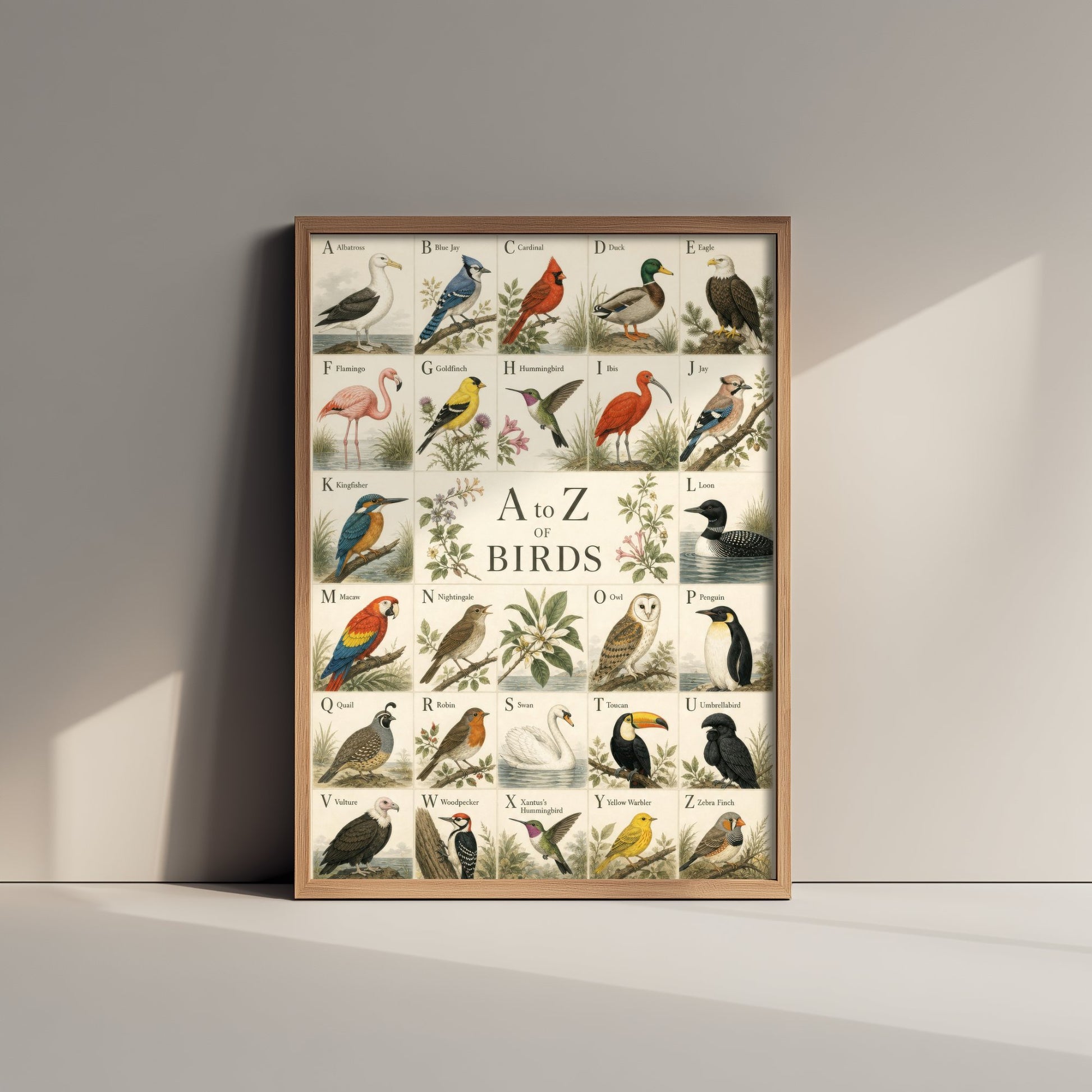 A to Z of Birds Art Print - Vintage Natural History Illustration - Bird Alphabet Chart Poster 2/3