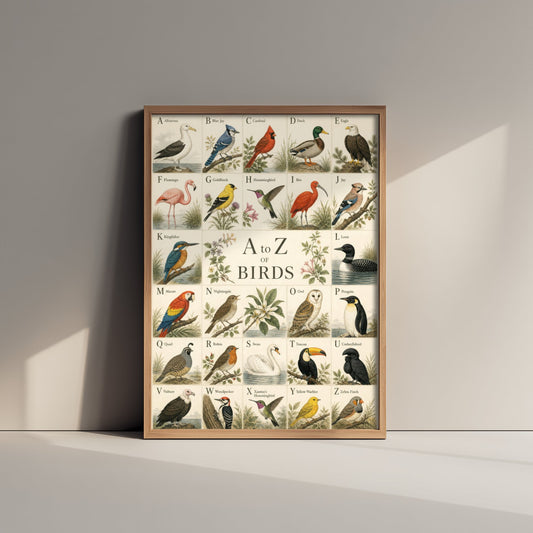 A to Z of Birds Art Print - Vintage Natural History Illustration - Bird Alphabet Chart Poster 2/3