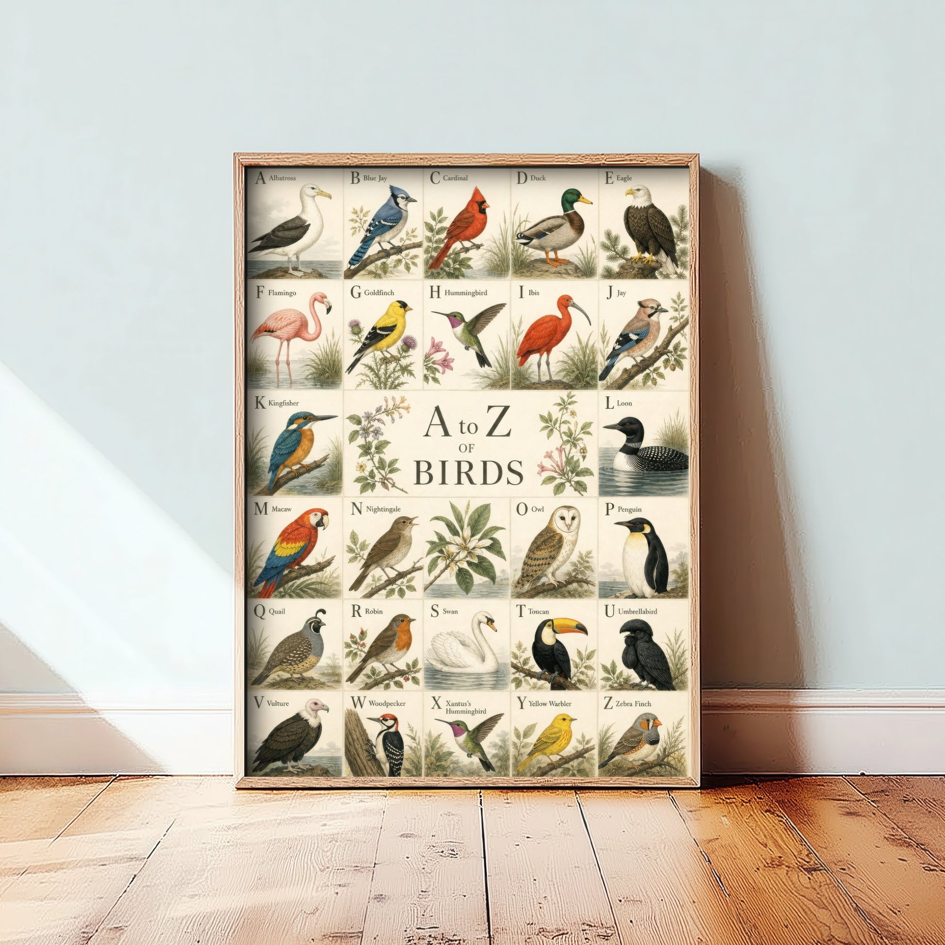 A to Z of Birds Art Print - Vintage Natural History Illustration - Bird Alphabet Chart Poster 2/3